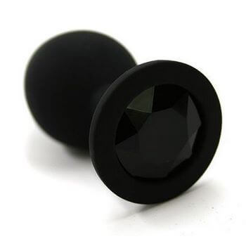 Черная силиконовая анальная пробка с черным стразом - 6,8 см.
