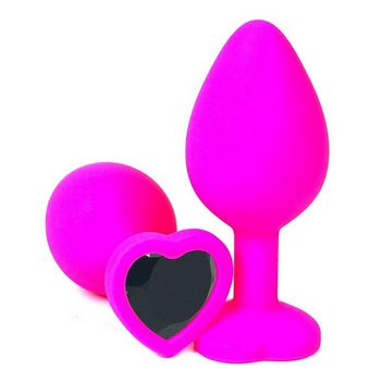 Розовая силиконовая пробка с черным кристаллом-сердцем - 8 см.