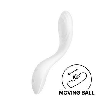 Белый вибромассажер Rrrolling Pleasure с движущимся шариком - 23 см.
