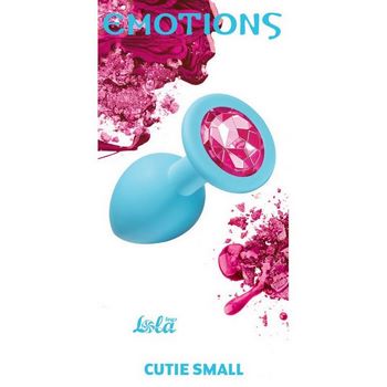 Малая голубая анальная пробка Emotions Cutie Small с розовым кристаллом - 7,5 см.