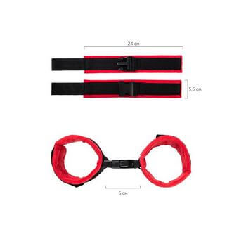 Красно-черные велюровые наручники Anonymo