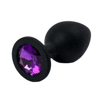 Черная силиконовая пробка с фиолетовым стразом - 7 см.
