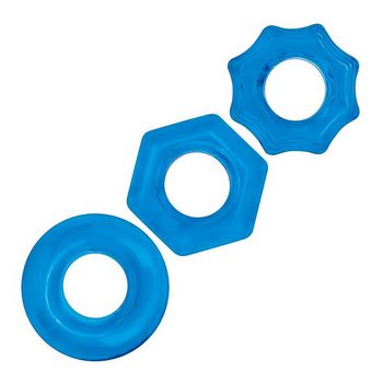 Комплект из трех голубых колец для эрекции 3-Pack Nuts   Bolts Stretch Cock Ring Set