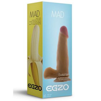 Телесный фаллоимитатор Mad Banana с мошонкой и подошвой-присоской - 18,5 см.