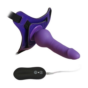 Страпон 10 Mode Vibrations 6.3 Harness Silicone Dildo Purple