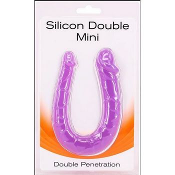 Фиолетовый двусторонний мини-фаллоимитатор Silicon Double Mini - 23 см.
