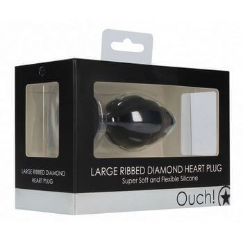 Черная анальная пробка Large Ribbed Diamond Heart Plug - 8 см.
