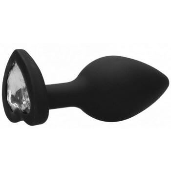 Черная анальная пробка с прозрачным стразом Diamond Heart Butt Plug - 7,3 см.