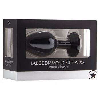 Черная анальная пробка с прозрачным кристаллом Diamond Butt Plug - 8 см.