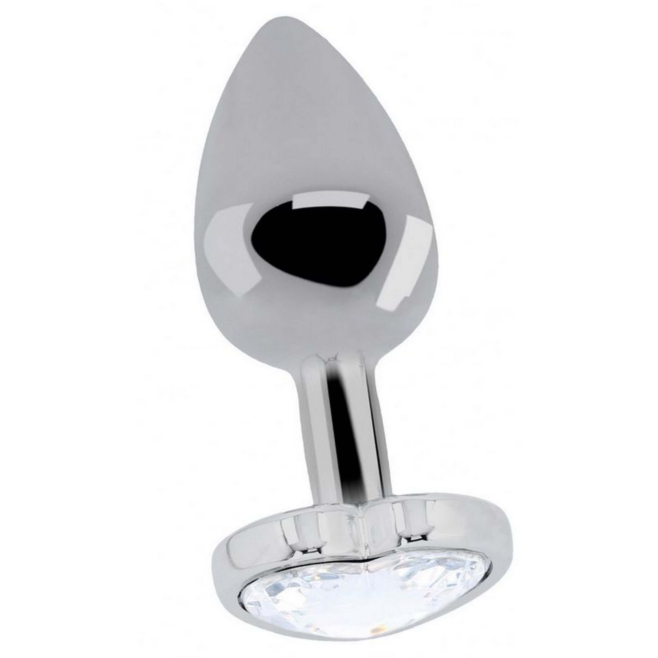 Серебристая анальная пробка Love Heart Diamond Plug с прозрачным кристаллом - 9,4 см.