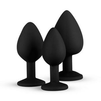 Набор из 3 черных анальных пробок со стразами Diamond Plug Set