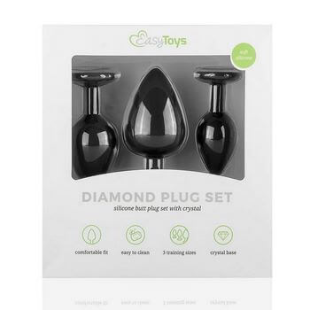 Набор из 3 черных анальных пробок со стразами Diamond Plug Set