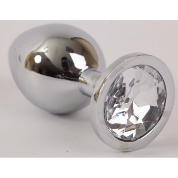 Анальная пробка серебряная с прозрачным кристаллом L 9,5х4см