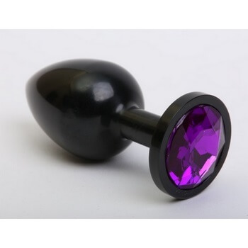 Анальная пробка металл черная с фиолетовым стразом 7,6х2,8см