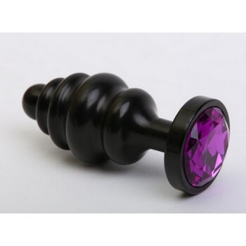 Анальная пробка фигурная 3,5 х 8,2 см металл черная фиолетовый страз